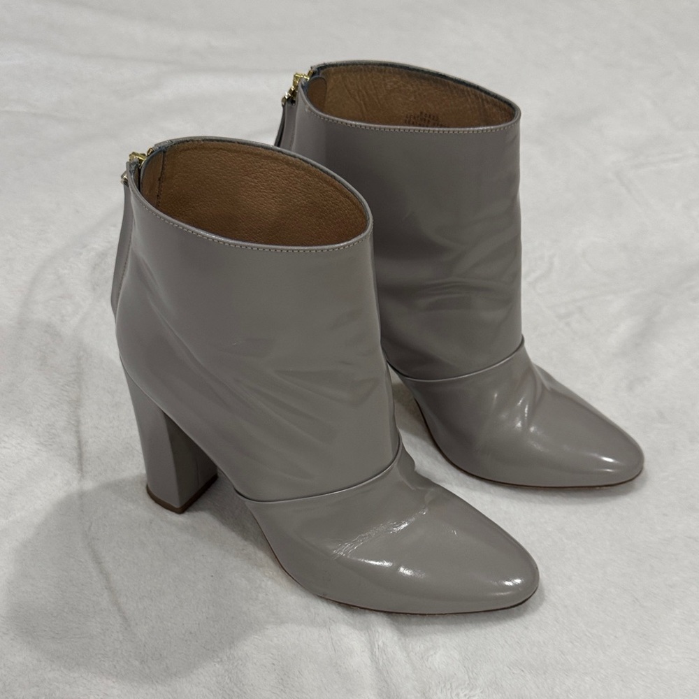 J.Crew Adele Glossy Leather Ankle Boots in Orchid Smoke w/ Original Box